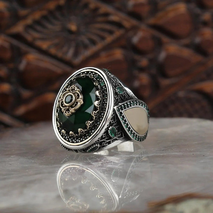 Green Zircon Men's Vintage Ring