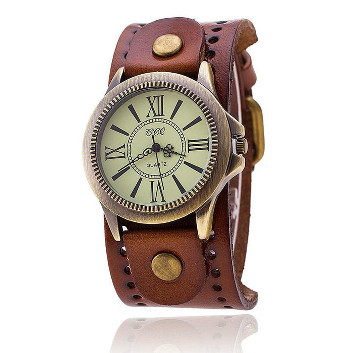 Popular Genuine Cowhide Watch Retro Roman Literal Wristwatch Sports Quartz