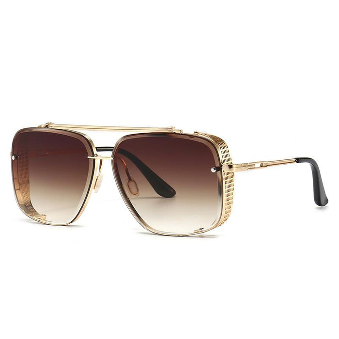 Men's and women's square metal double beam Sunglasses