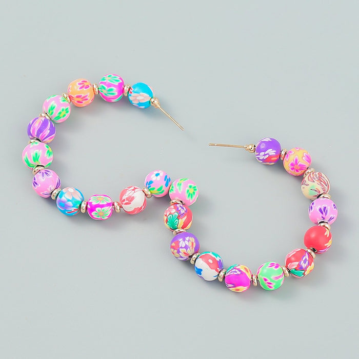 Bohemian Floral Print Woven C-shaped Earrings