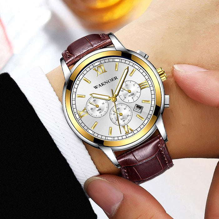 Men's Watches Quartz Leather Strap Elegant Luminous Date Wristwatch