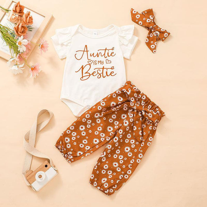 Summer Infant Flower Jumpsuit + Pants + Headband 3pcs Set