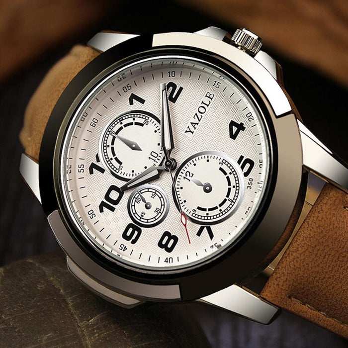 Yazole Top Brand Luxury Famous Male Clock Quartz Watch Leather Quartz-watch