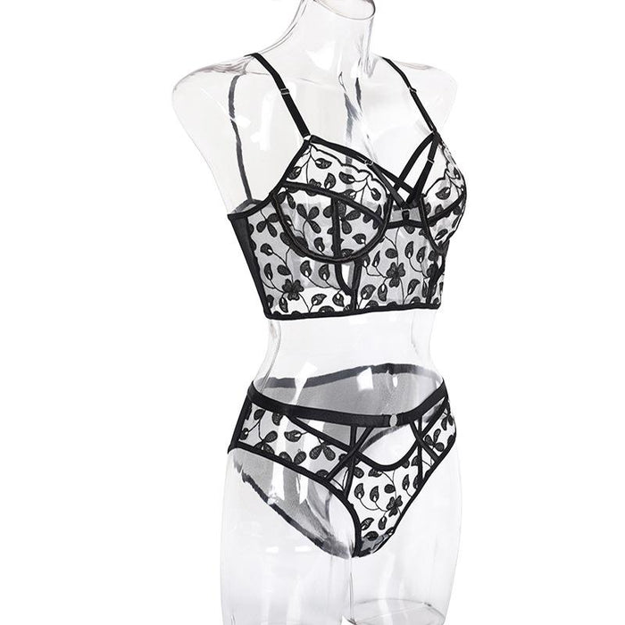 Lace Embroidered Underwear Sexy Underwire Lingerie Set