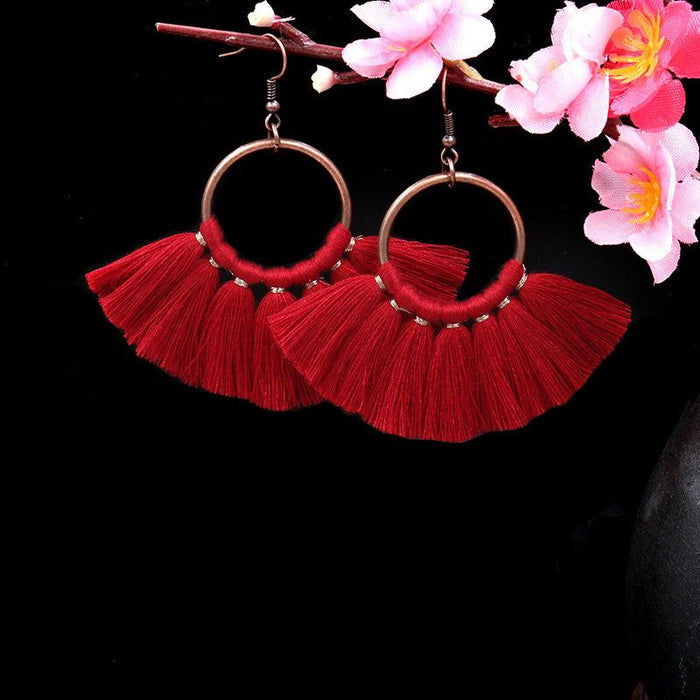 Women's Bohemian Handmade Fan-shaped Tassel Earrings