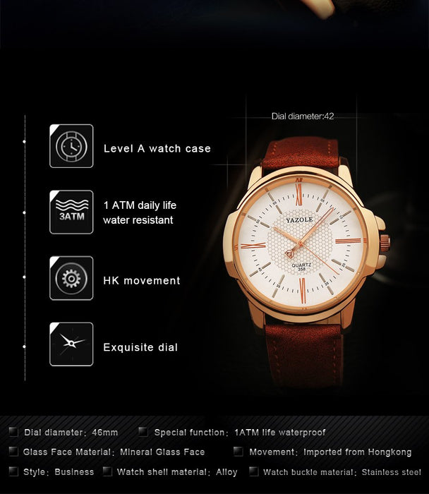 Yazole Brand Luxury Famous Business Men's Watch Male Clock Fashion Quartz Watch