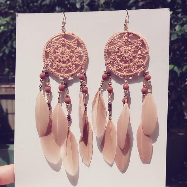 National Style Hand for Dream Catching Feather Earrings