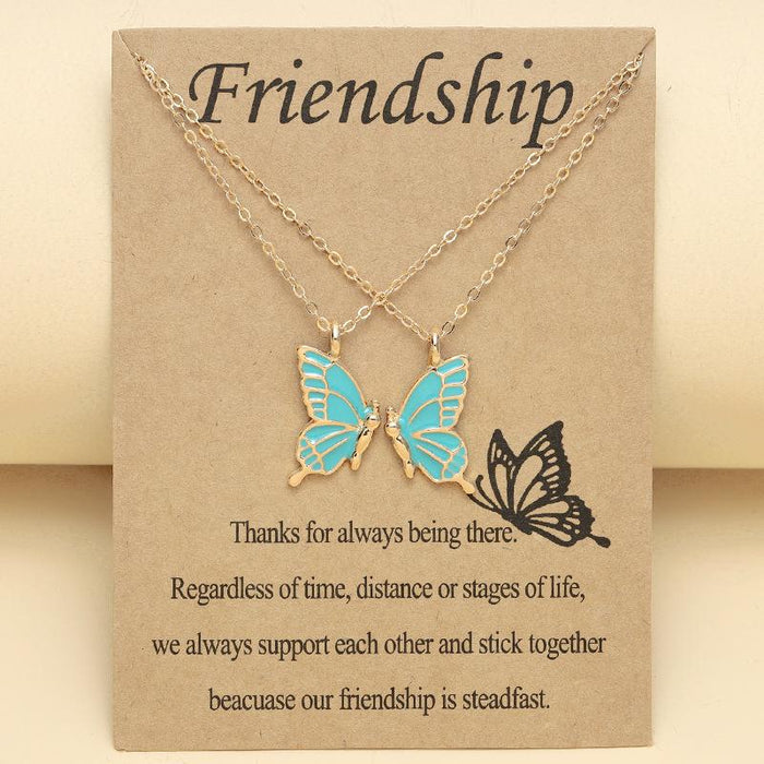 Colorful Butterfly Good Friend Magnet Set Necklace