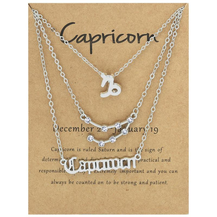 Twelve Constellations Retro Alphabet Symbol Diamond Set Three Piece Necklace