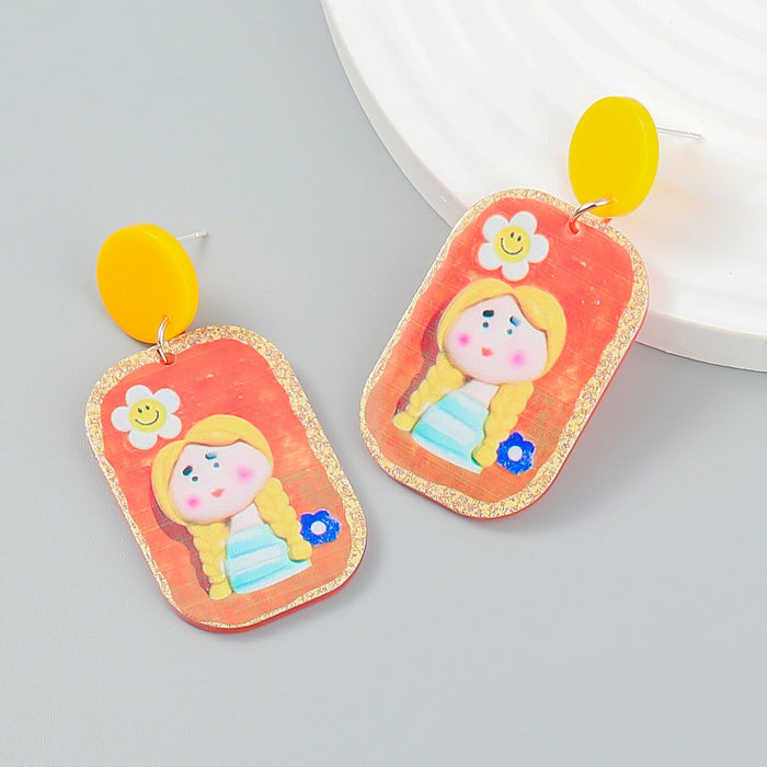 Cartoon Funny Embossed Doll Earrings