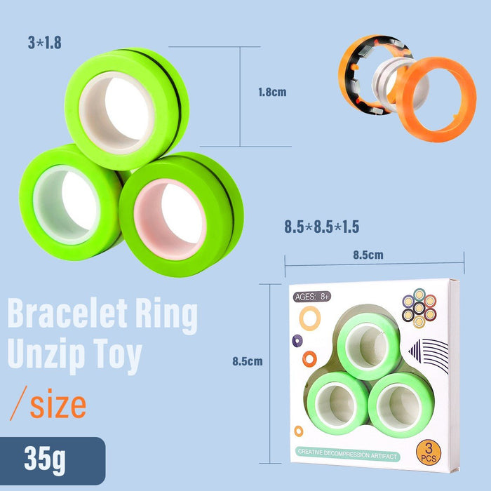 3-pack of fun fidget spinner toy magnetic finger rings