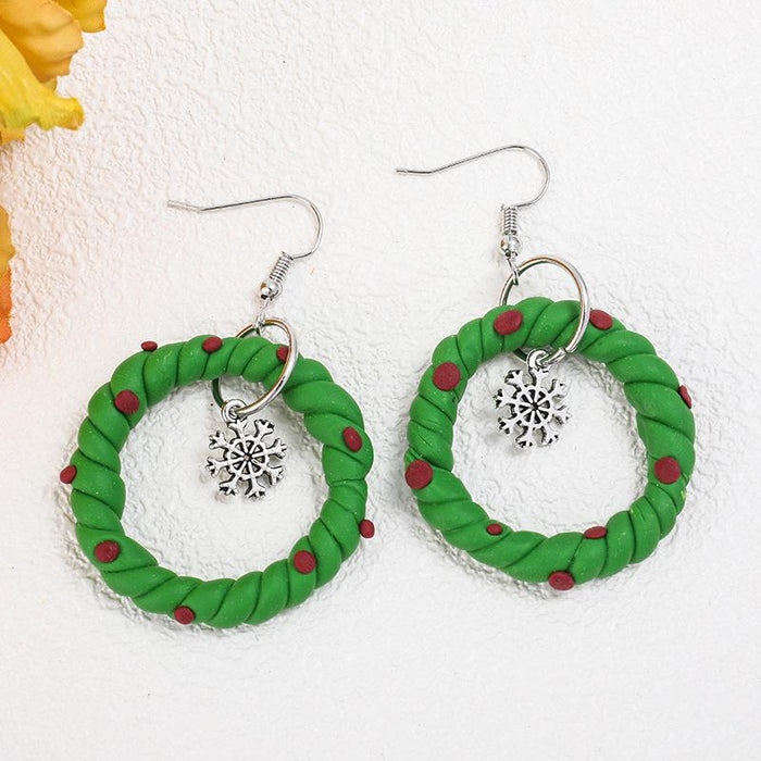 Mistletoe Carved Three-dimensional Wreath Simple Earrings Earrings