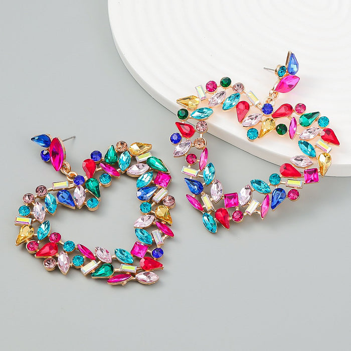 Flower Alloy Love Colorful Rhinestone Earrings Female