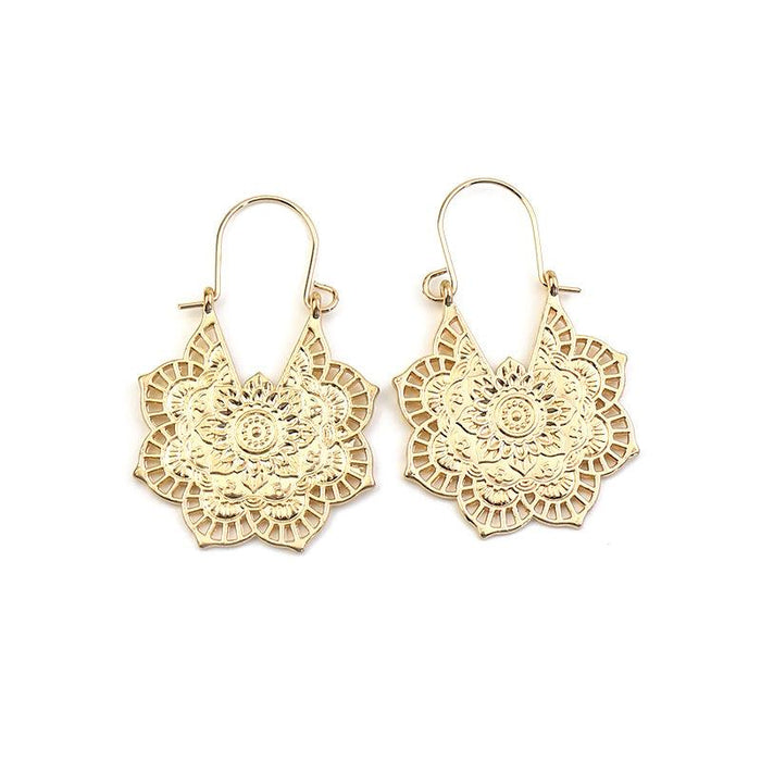 National Style Metal Hollowed Out Flower Earrings Jewelry