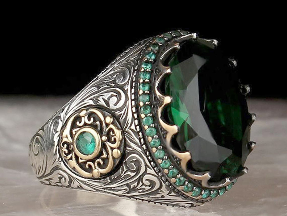 Vintage Emerald Zircon Men's Ring