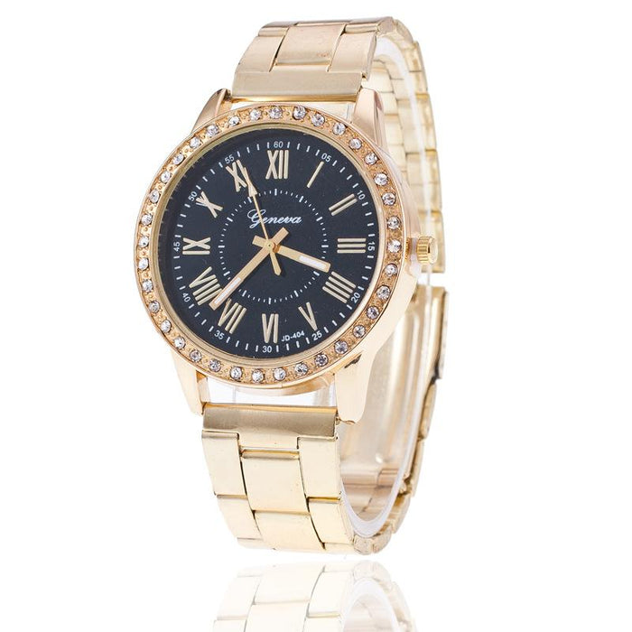 New Women Luxury Gold Quartz Stainless Steel Rhinestone Wristwatch