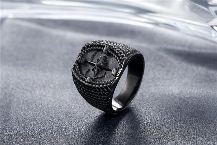 Cross Compass Men's Retro Personalized Titanium Steel Ring