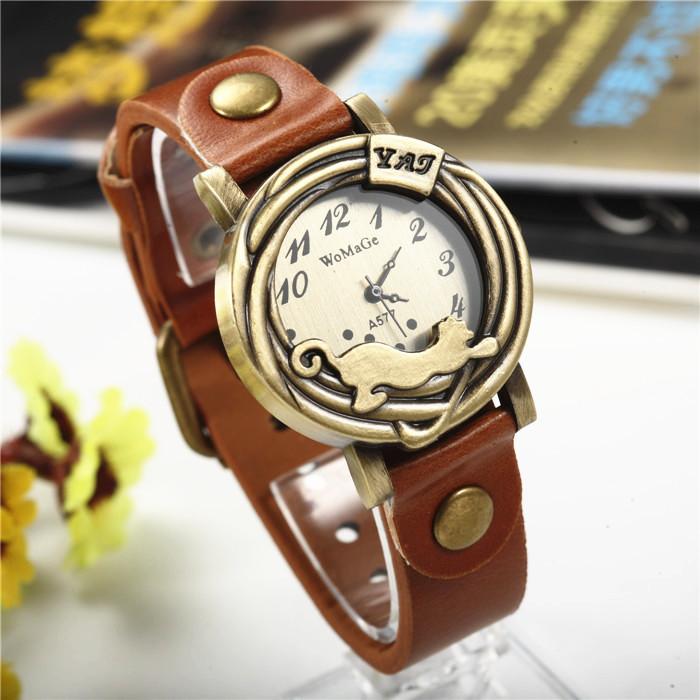 Leather Wristwatch Quartz Dial Women Brown Red White Hour Dress Casual Watch