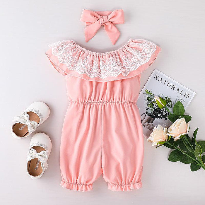 Sweet Baby Girls Pink Jumpsuit+Headband