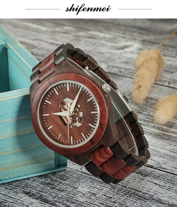 New Men's Hollow Wooden Watch Wooden Quartz Watch