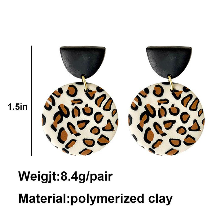 Creative Leopard Print Soft Pottery Geometric Round Soft Pottery Earrings