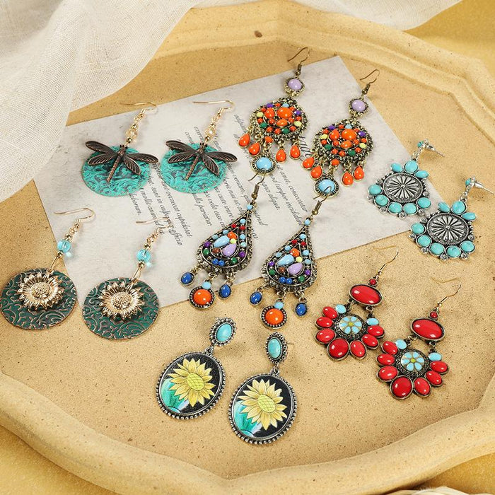 Multi-style Retro Earrings National Style Contrast Colorful Earrings