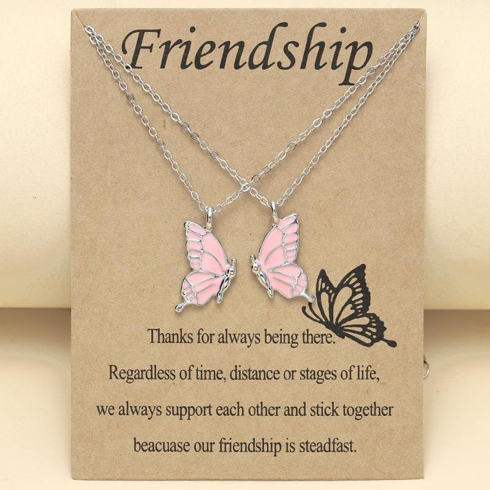 Colorful Butterfly Good Friend Magnet Set Necklace