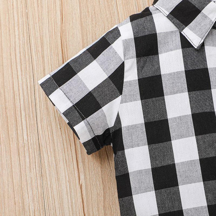 Boys' Plaid Lapel Gentlemen's Shirt & Shorts Two-piece Set