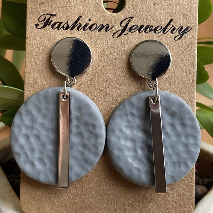 New Handmade Geometric Metal Soft Pottery Design Sense Earrings