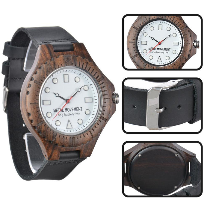 New Men's Large Dial Business Leisure Quartz Luminous Wooden Watch