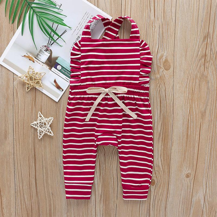 Baby Girls' Summer Striped Suspender Jumpsuit