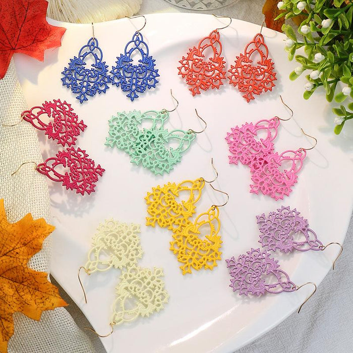 Trend Color Leaf Hollowed Out Exaggerated Candy Color Earrings