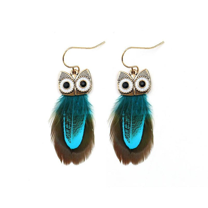 Female Pop Creative Feather Owl Earrings