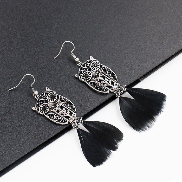 Female Pop Creative Feather Owl Earrings