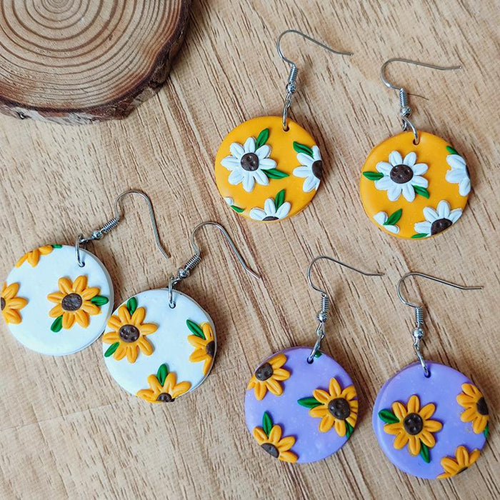 Holiday Wind Sunflower Sunflower Soft Pottery Earrings Ear Hook