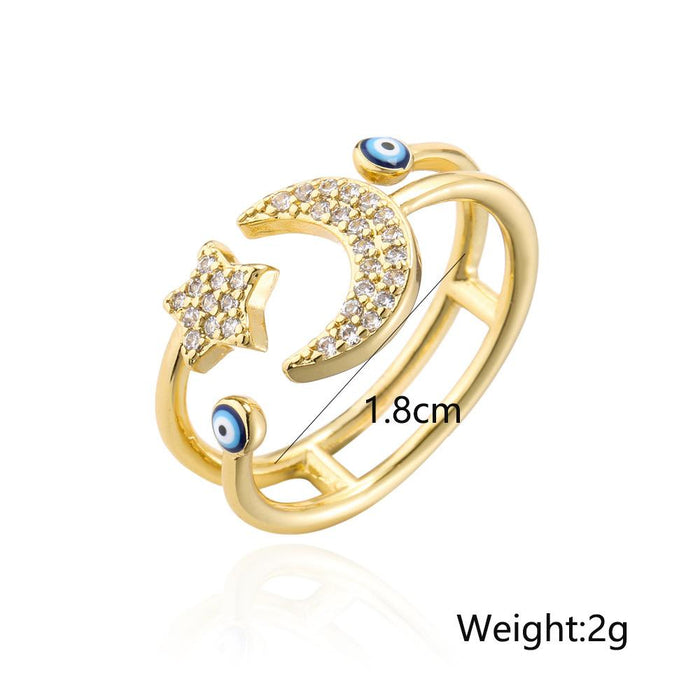 Fashion Star Moon Design Geometric Opening Ring