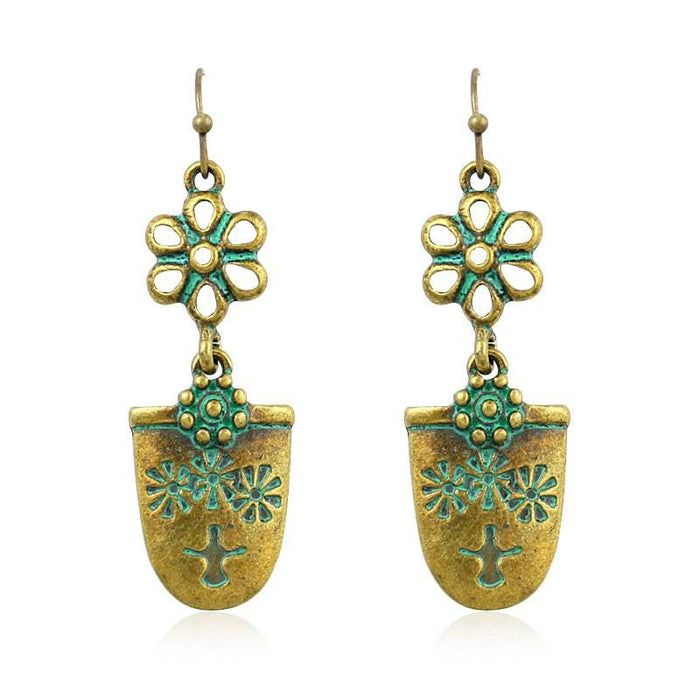 Retro geometric alloy national bronze Flower Leaf Earrings