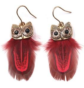 Female Pop Creative Feather Owl Earrings