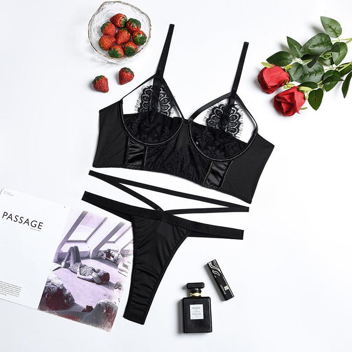 Women's Eyelashes Lace Underwear Sexy Stitching Lingerie Set