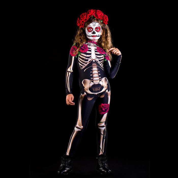 Halloween Horror Skeleton Cosplay Costume Children's Clothing Adult Rose Skeleton Jumpsuit