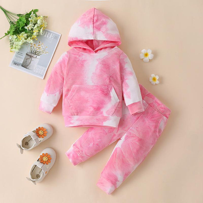 Children's sweater tie dyed men's and women's Hooded Sweater two-piece set