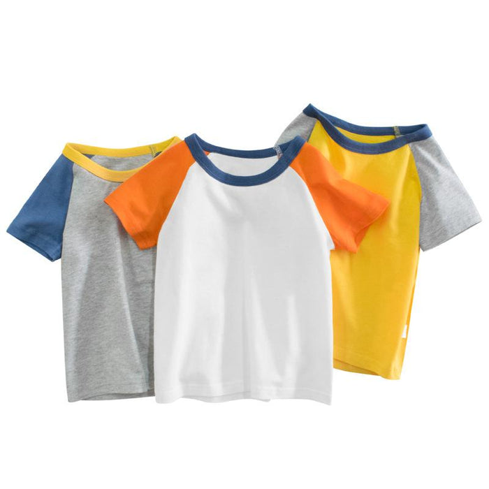 Children's short sleeved T-shirt sleeve solid colour no pattern