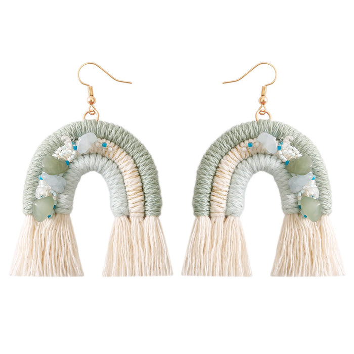 Vintage Hand Woven Rainbow Tassel Earrings