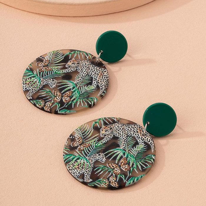 New Fashion Green Rainforest Leopard Print Women's Earrings