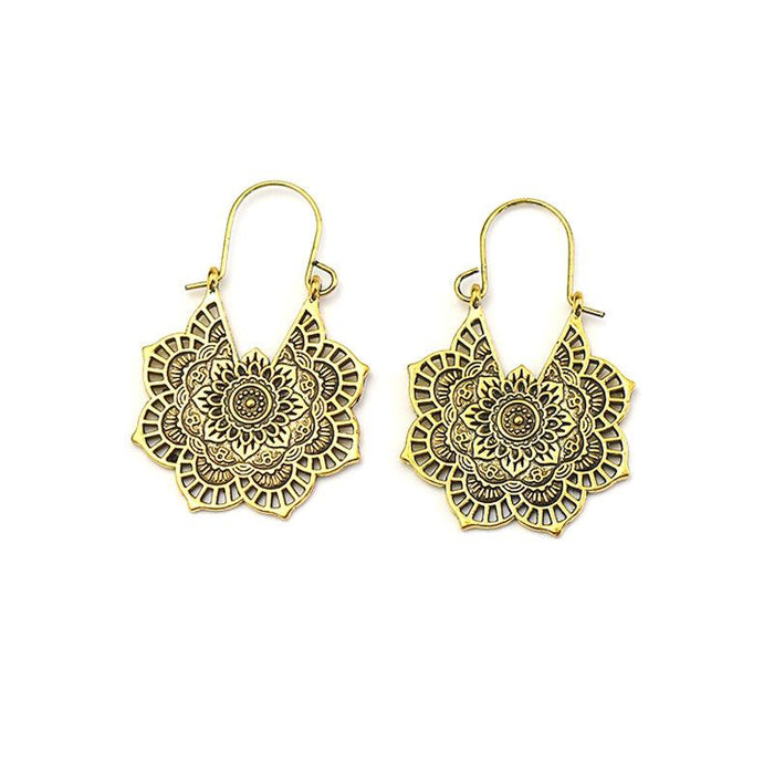 National Style Metal Hollowed Out Flower Earrings Jewelry