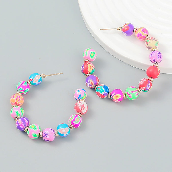 Bohemian Floral Print Woven C-shaped Earrings