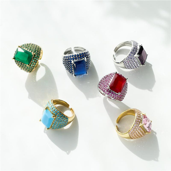 Colourful Square Zircon Inlaid Ring