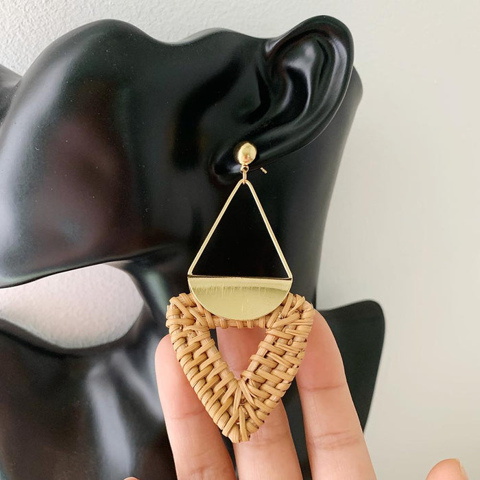 Metal Triangle Round Handmade Rattan Earrings