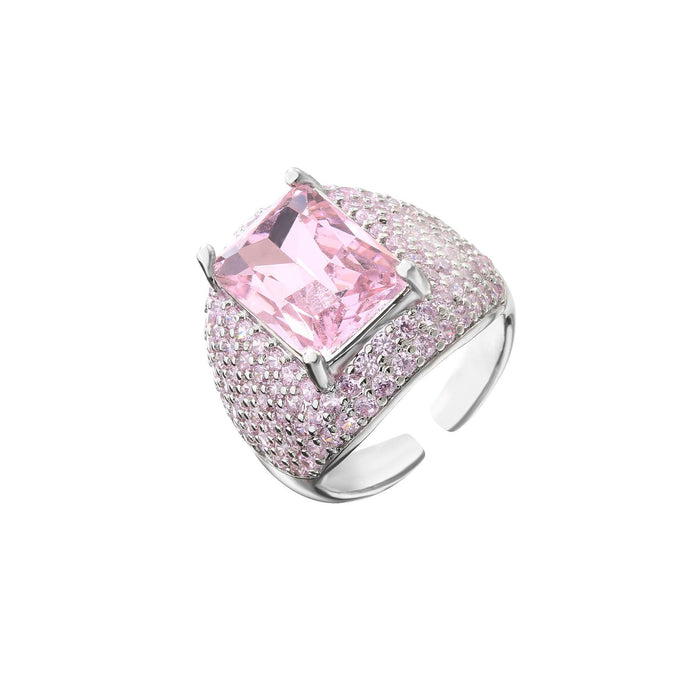 Colourful Square Zircon Inlaid Ring