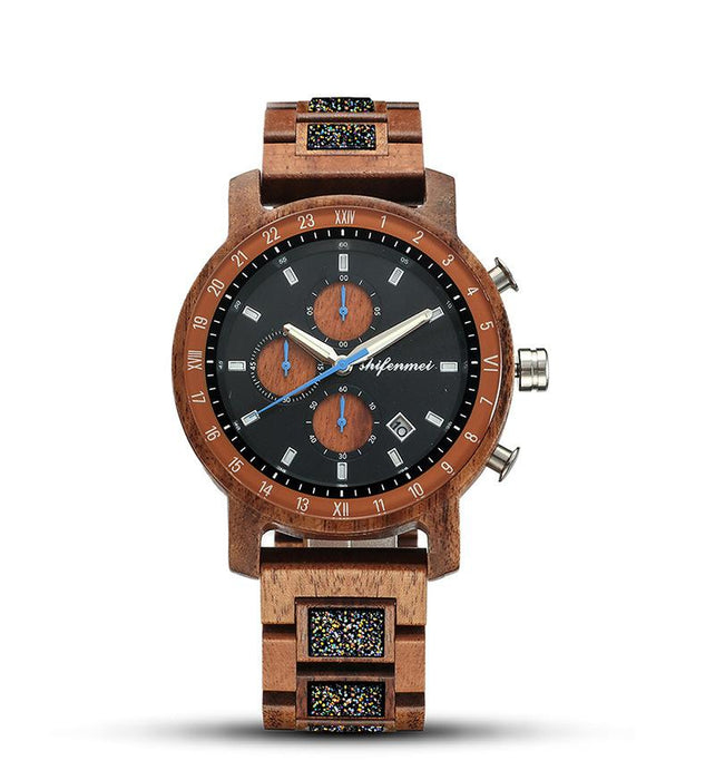 Men's Sports Multifunctional Wood Business Quartz Watch